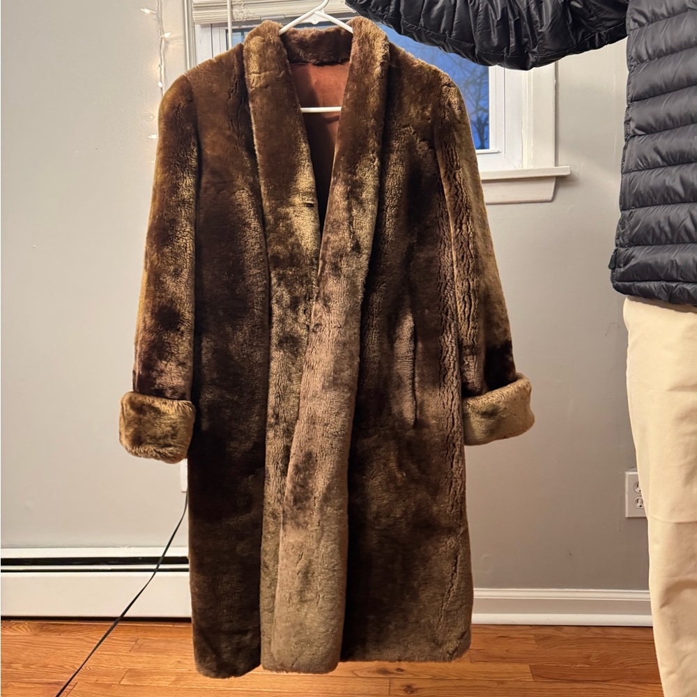 Real Brown Mouton fur coat. Very warm. Mid length
